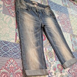 Route 66 Blue Jean Capris with Distressed Wash. Size 4